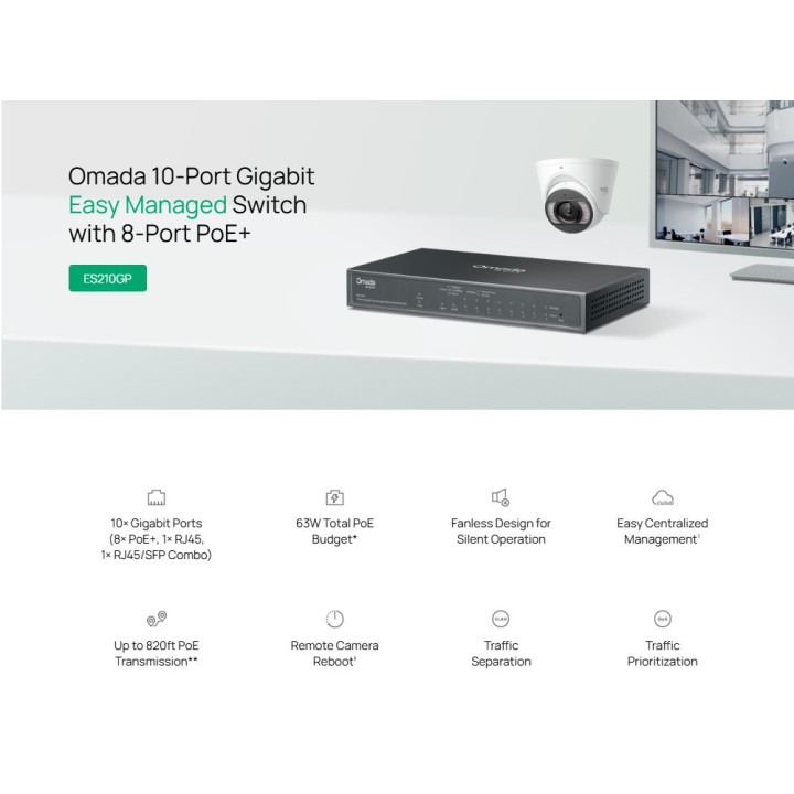 Мрежов комутатор TP-LINK Omada ES210GP, 10 портов Gigabit Easy Managed, 8× PoE+ -  - 2