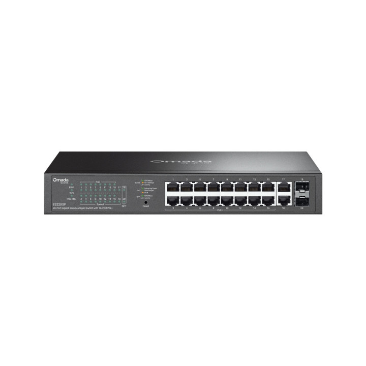 Мрежов комутатор TP-Link Omada ES220GP, 20 портов, 16 PoE+, гигабитов, управляем - 1