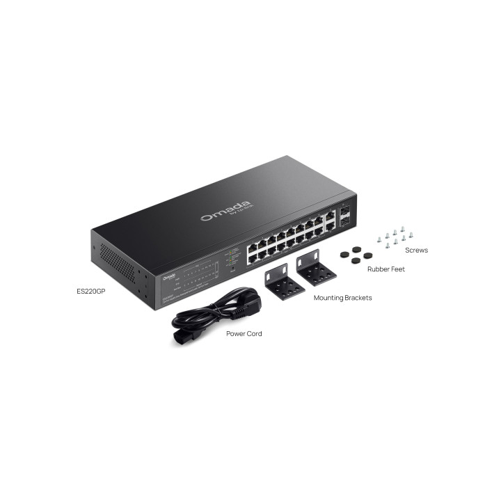 Мрежов комутатор TP-Link Omada ES220GP, 20 портов, 16 PoE+, гигабитов, управляем - 3