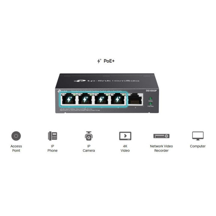 Мрежов комутатор TP-Link DS105GP, 5 портa 1000 Mbps с PoE+ - DS105GP - 3