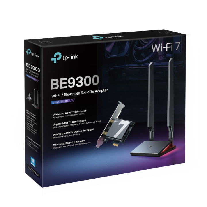 Wi-Fi 7 адаптер TP-Link Archer TBE550E, PCIe, Bluetooth 5.4, Wi-Fi 7 BE9300 - 8