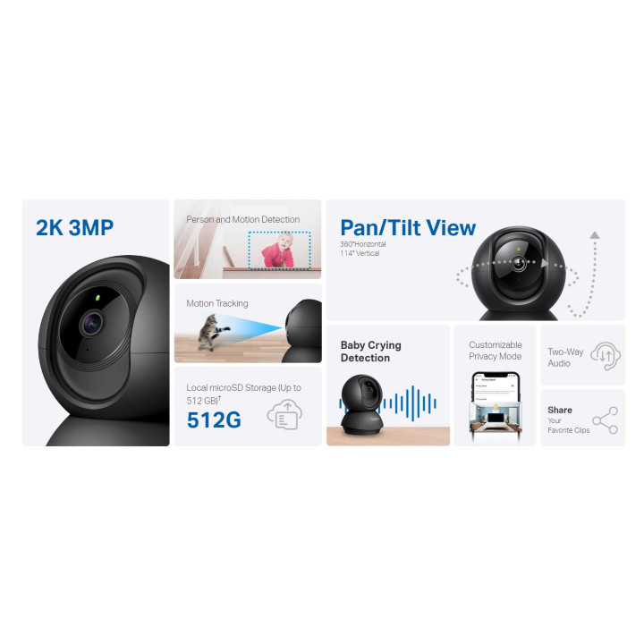 Wi-Fi Pan/Tilt камера за наблюдение TP-Link Tapo C211, 2K QHD, 2.4 GHz, вътрешен монтаж - 10