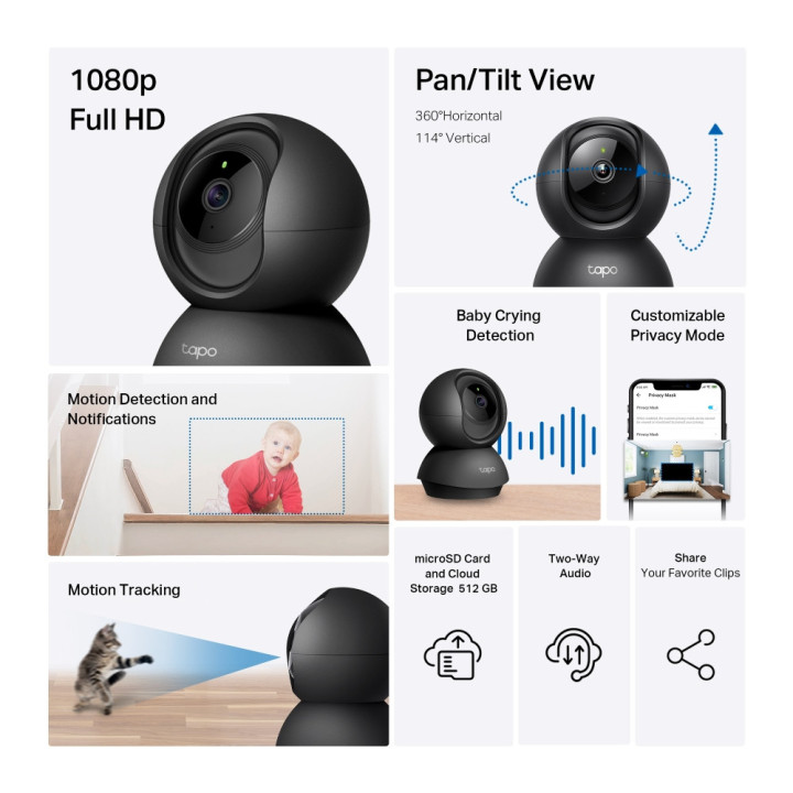 Wi-Fi Pan/Tilt камера за наблюдение TP-Link Tapo C201 - 2