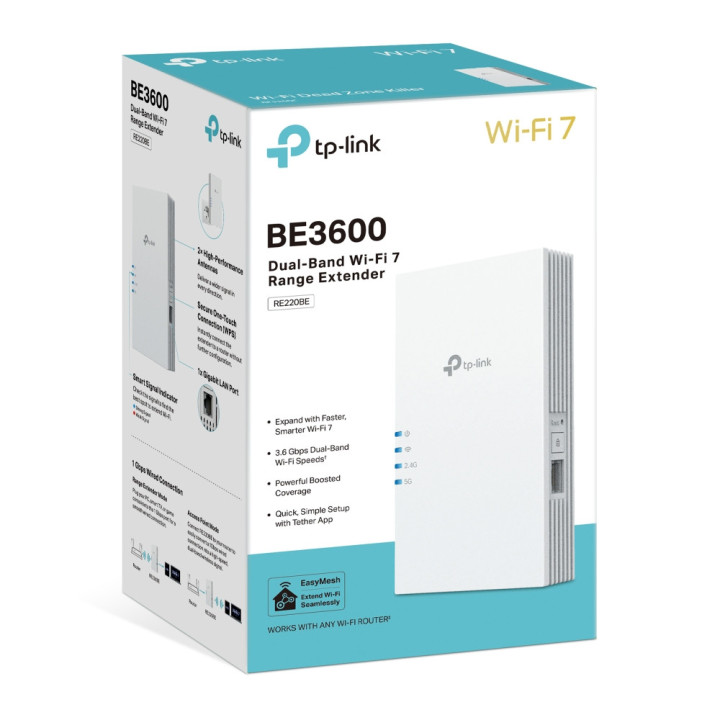 WiFi удължител TP-Link RE220BE, двубандов BE3600 WiFi 7 - 8