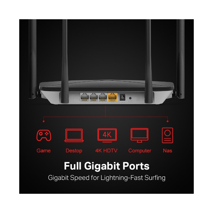 Безжичен рутер Mercusys AC12G, двубандов, 1267 Mbps, 4× антени, 2.5 Gbps WAN - 2