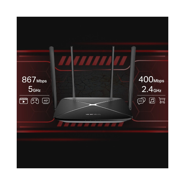 Безжичен рутер Mercusys AC12G, двубандов, 1267 Mbps, 4× антени, 2.5 Gbps WAN - 3