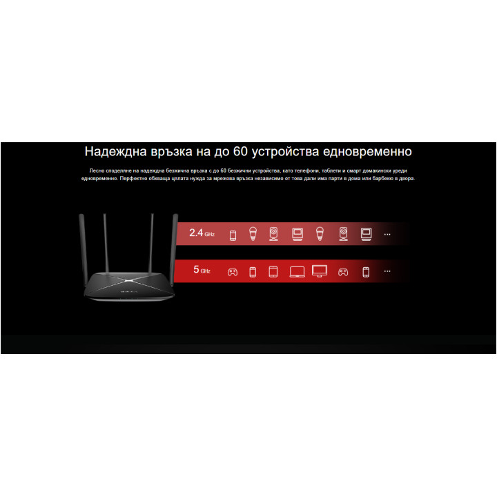 Безжичен рутер Mercusys AC12G, двубандов, 1267 Mbps, 4× антени, 2.5 Gbps WAN - 7