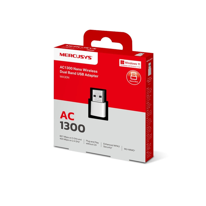Безжичен адаптер Mercusys MA30N, AC1300 2-лентов, USB 2.0 - 8