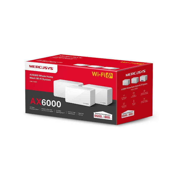 Безжична Wi-Fi 6 Mesh система Mercusys Halo H90X, AX6000, 2.4GHz 1148Mbps + 5GHz, 3-pack - 11