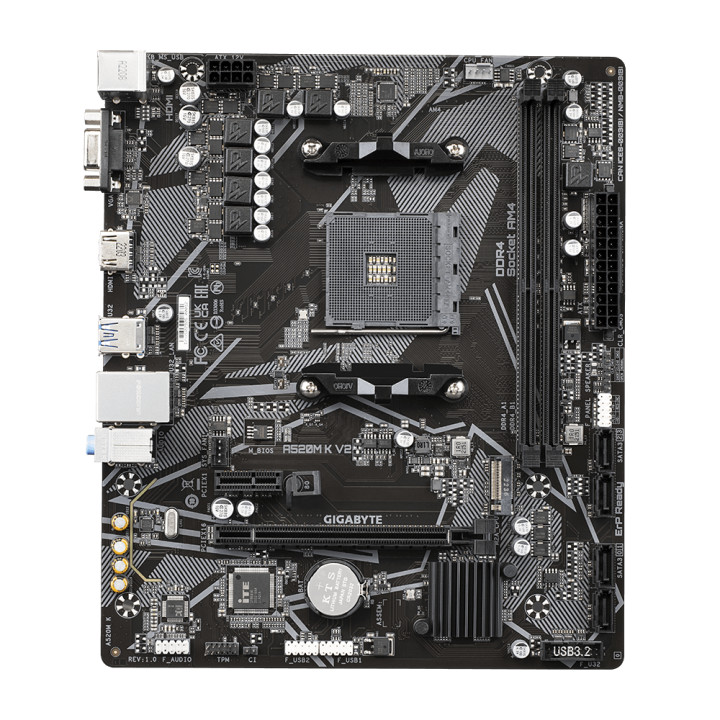 Дънна платка Gigabyte A520M K V2, Socket AM4, mATX, 2xDDR4, M.2 NVMe - A520M K V2