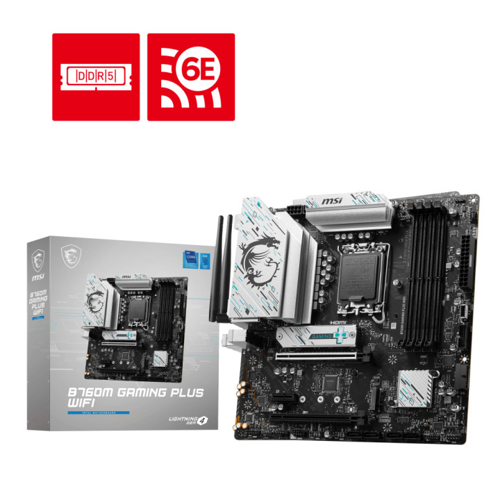 Дънна платка MSI B760M Gaming Plus WiFi, Intel B760, 4xDDR5, 4xSATA3, 2xM.2, 2xDP, 2xPCIEx16, WiFi 6E - 911-7D99-060 - 1
