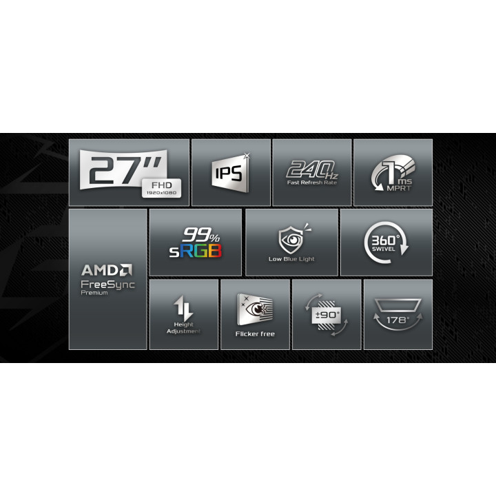 Монитор ASROCK PG27FFS2E, 27" Full HD IPS, 240Hz, 1ms (MPRT) време за реакция, 99% sRGB, 2W x 2, AMD FreeSync™ Premium - 6