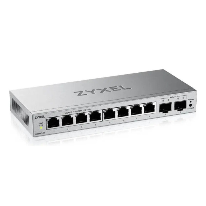 Суич ZyXEL GS-1200-10 V3, 8x1000Mbps PoE портове + 2x Gigabit Combo (SFP/RJ-45), Управляем - GS1200-10V3-EU0101F - 2