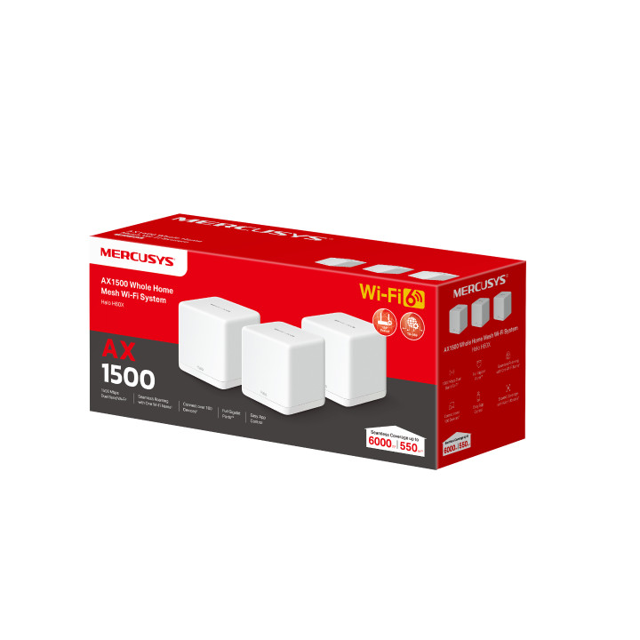 Безжична Wi-Fi 6 Mesh система Mercusys Halo H60X (3-pack), AX1500, 2× Gigabit LAN, вътрешни антени - 16