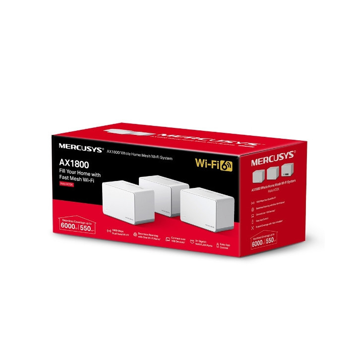 Безжична мрежна система Mercusys Halo H70X (3-pack), Wi-Fi 6 AX1800 - 8