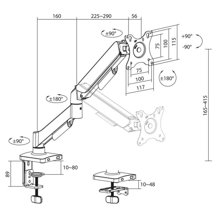 Стойка за монитор ACT AC8313, 17" - 34", регулируема, газова пружина - AC8313 - 8