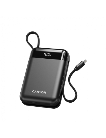 Външна батерия CANYON OnPower 204, 20000mAh, 22.5W бързо зареждане, вградени USB-C/Lightning кабели - CNS-CPB204B - 1