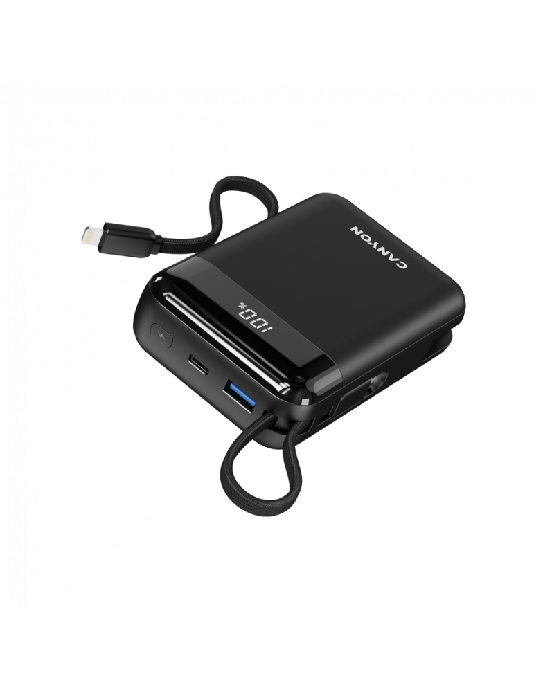 Външна батерия CANYON OnPower 204, 20000mAh, 22.5W бързо зареждане, вградени USB-C/Lightning кабели - CNS-CPB204B - 2