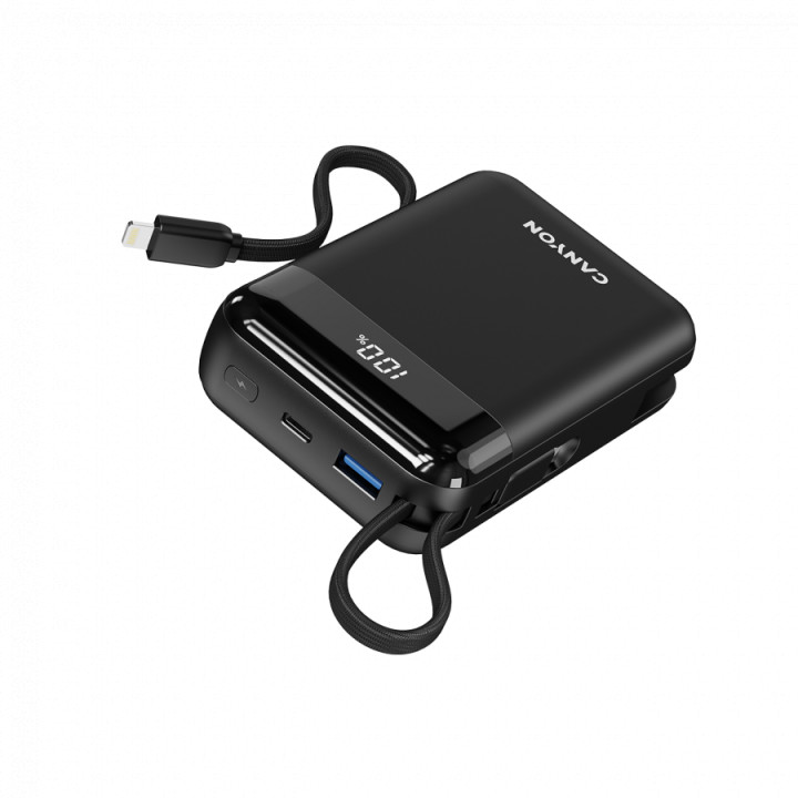 Външна батерия CANYON OnPower 204, 20000mAh, 22.5W бързо зареждане, вградени USB-C/Lightning кабели - CNS-CPB204B - 2
