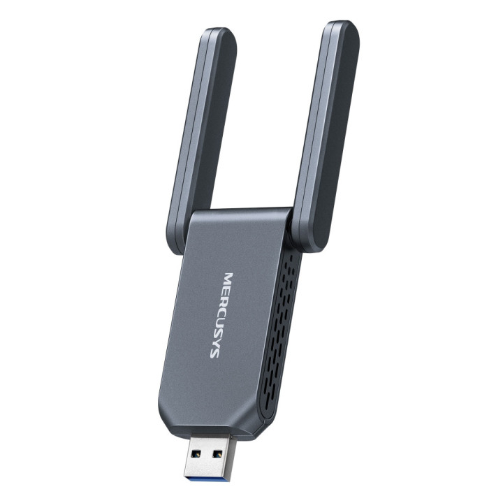 Wi-Fi адаптер Mercusys MA37BEH, USB 3.0, BE6500, 2 външни антени с висок коефициент на усилване - 12