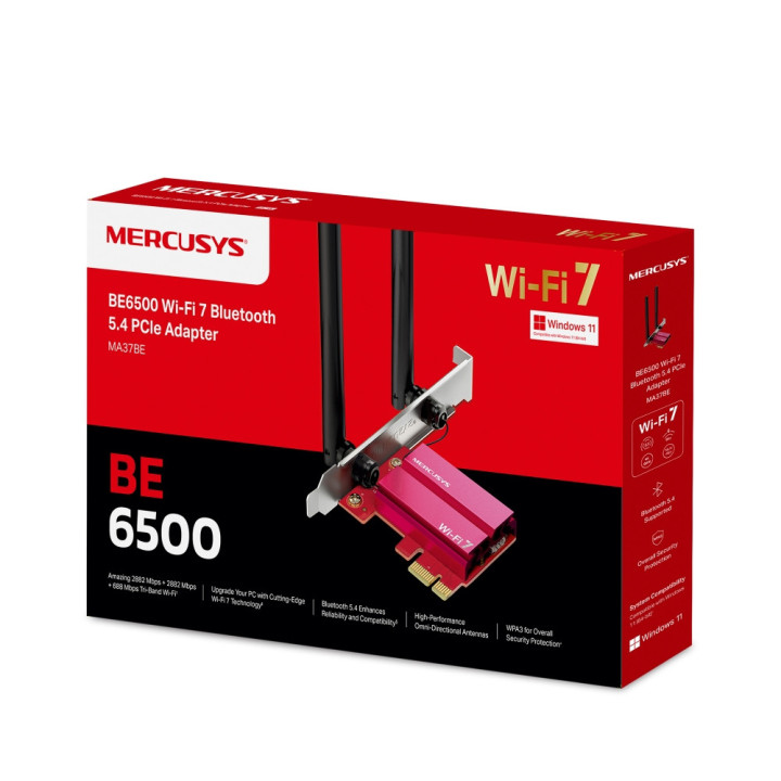 WiFi 7 адаптер Mercusys MA37BE, PCIe, Bluetooth 5.4, BE6500 - 9