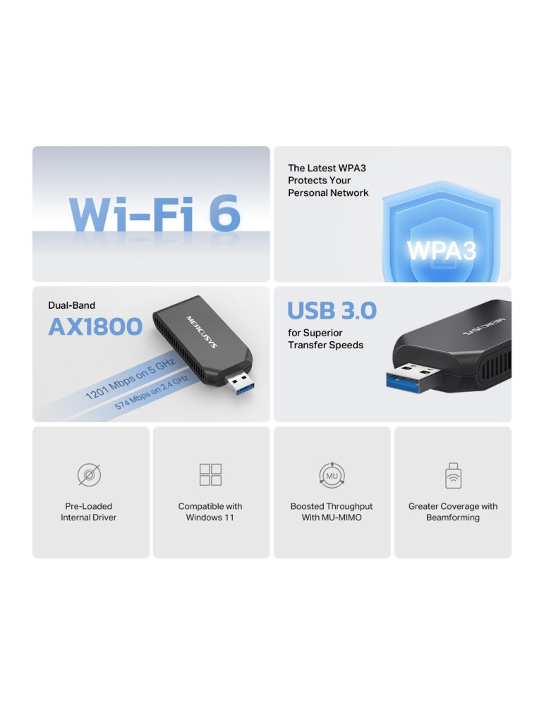 Безжичен USB адаптер Mercusys MA70XM, Wi-Fi 6 AX1800 - 3