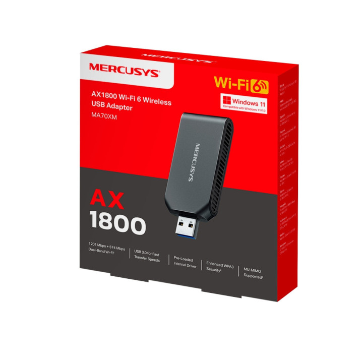 Безжичен USB адаптер Mercusys MA70XM, Wi-Fi 6 AX1800 - 11