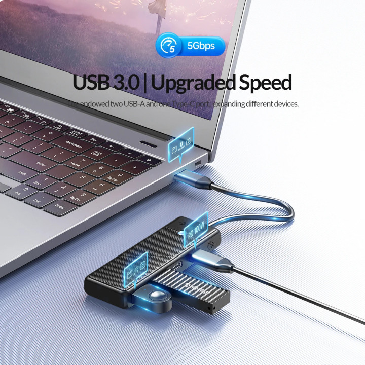 USB хъб Orico PAPW2AC-C3-05-BK, 2x USB 3.0 + 2x USB-C 3.1 - PAPW2AC-C3-05-BK-EP - 12