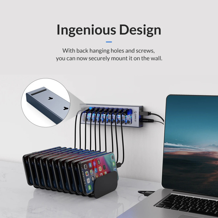 USB хъб Orico AT2U3-7AB, USB 3.0 7 порта, алуминиева конструкция - AT2U3-7AB-EU-GY-BP - 2