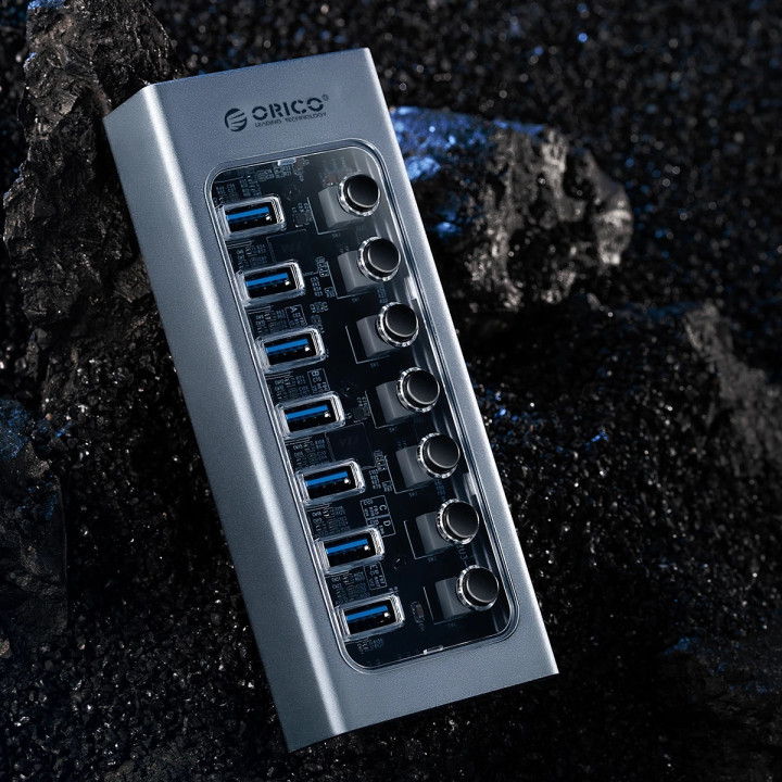 USB хъб Orico AT2U3-7AB, USB 3.0 7 порта, алуминиева конструкция - AT2U3-7AB-EU-GY-BP - 6