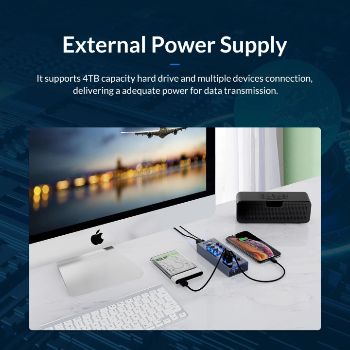 USB хъб Orico AT2U3-7AB, USB 3.0 7 порта, алуминиева конструкция - AT2U3-7AB-EU-GY-BP - 9