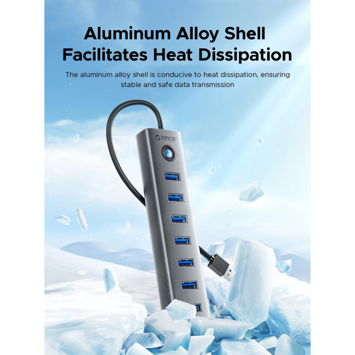 USB хъб Orico, 7x USB 3.0, 5Gbps, Aluminium Alloy - CL7U-U3-10-GY-BP - 2