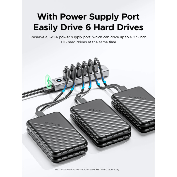 USB хъб Orico, 7x USB 3.0, 5Gbps, Aluminium Alloy - CL7U-U3-10-GY-BP - 4
