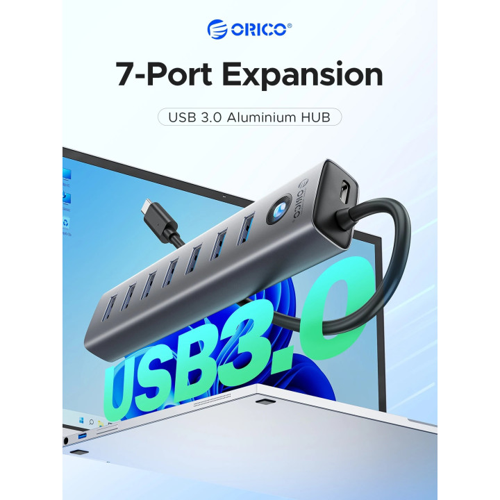 USB хъб Orico, 7x USB 3.0, 5Gbps, Aluminium Alloy - CL7U-U3-10-GY-BP - 6
