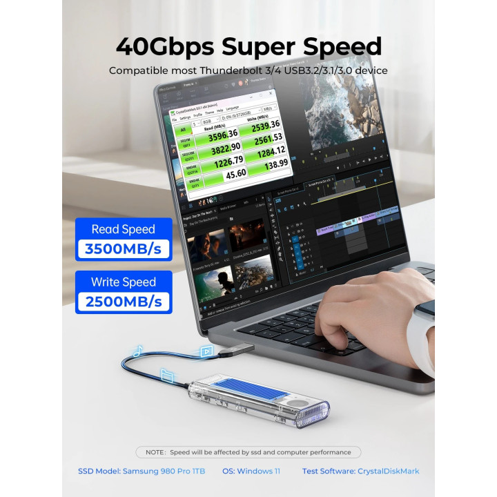 Външна кутия за M.2 диск Orico TCM2-U4, USB-C 40Gbps, до 4TB, интегрирано охлаждане - TCM2-U4-BK-BP - 4