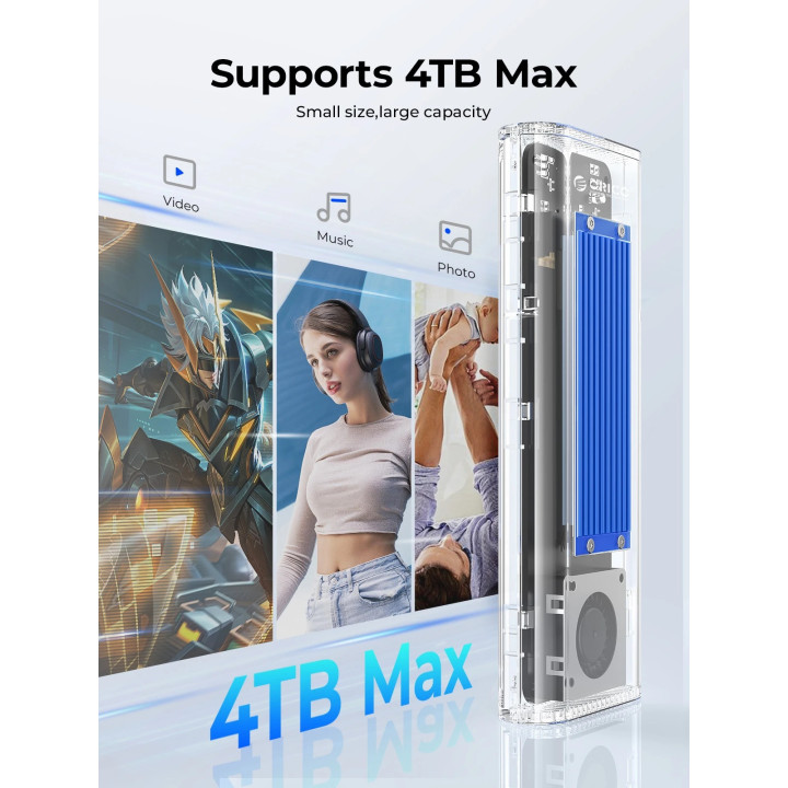 Външна кутия за M.2 диск Orico TCM2-U4, USB-C 40Gbps, до 4TB, интегрирано охлаждане - TCM2-U4-BK-BP - 11
