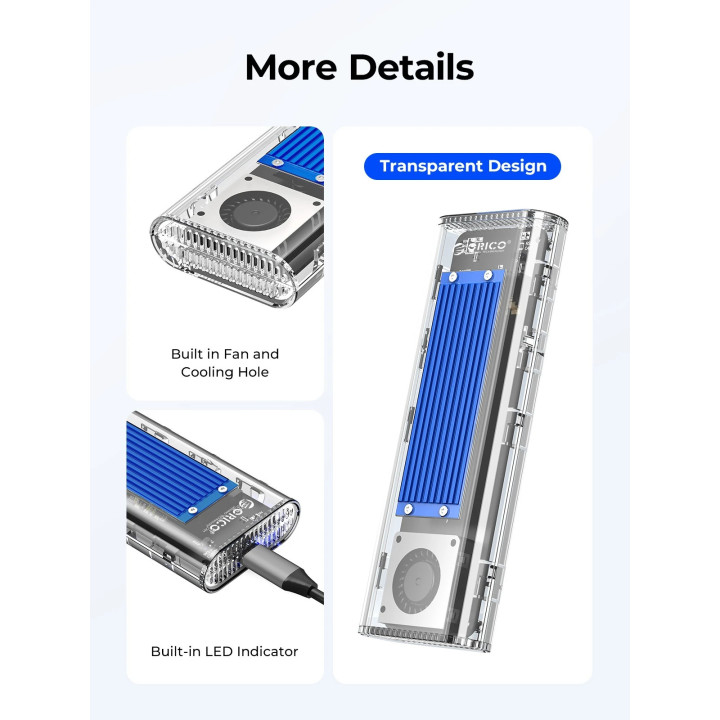 Външна кутия за M.2 диск Orico TCM2-U4, USB-C 40Gbps, до 4TB, интегрирано охлаждане - TCM2-U4-BK-BP - 12