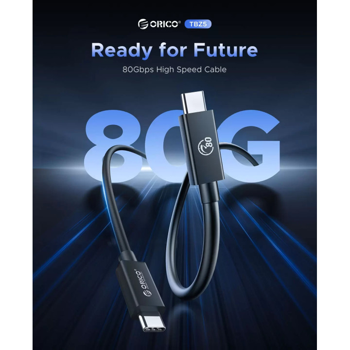 Кабел Orico Thunderbolt 5, USB-C към USB-C, 80Gbps, 240W PD, 1m, Черен - TBZ5-10-BK-BP - 5