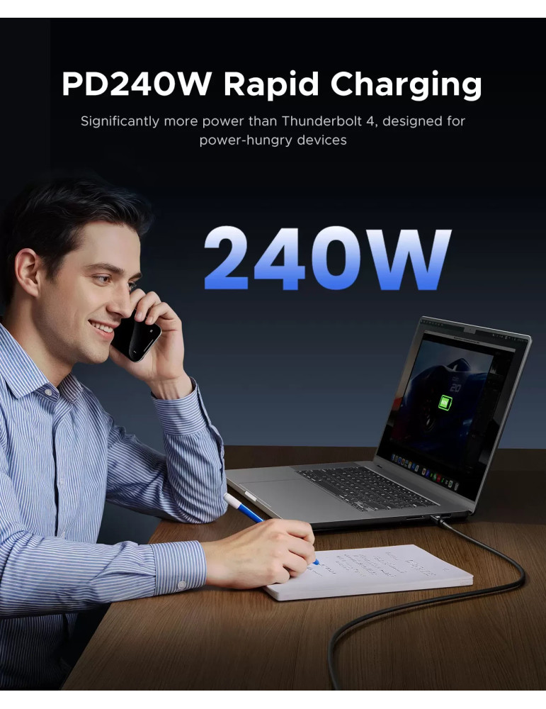Кабел Orico Thunderbolt 5, USB-C към USB-C, 80Gbps, 240W PD, 1m, Черен - TBZ5-10-BK-BP - 10