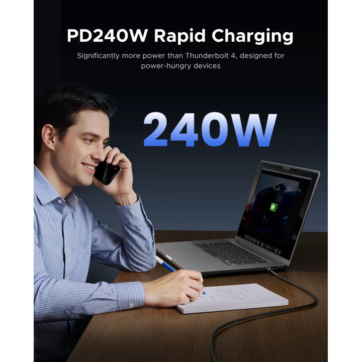 Кабел Orico Thunderbolt 5, USB-C към USB-C, 80Gbps, 240W PD, 1m, Черен - TBZ5-10-BK-BP - 10