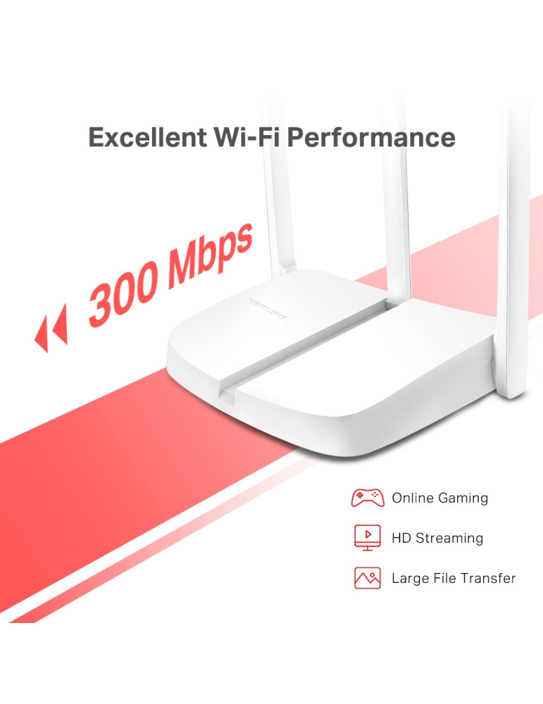 Безжичен рутер Mercusys MW306R, N 300 Mbps, 2.4GHz, 3 външни антени - 3