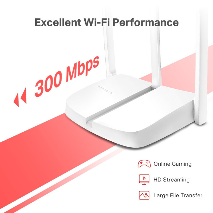 Безжичен рутер Mercusys MW306R, N 300 Mbps, 2.4GHz, 3 външни антени - 3