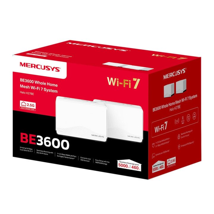 Безжична Wi-Fi 7 Mesh система Mercusys Halo H27BE (2-pack), BE3600, 2.4GHz 688Mbps, 3× 1Gbps портове - 9