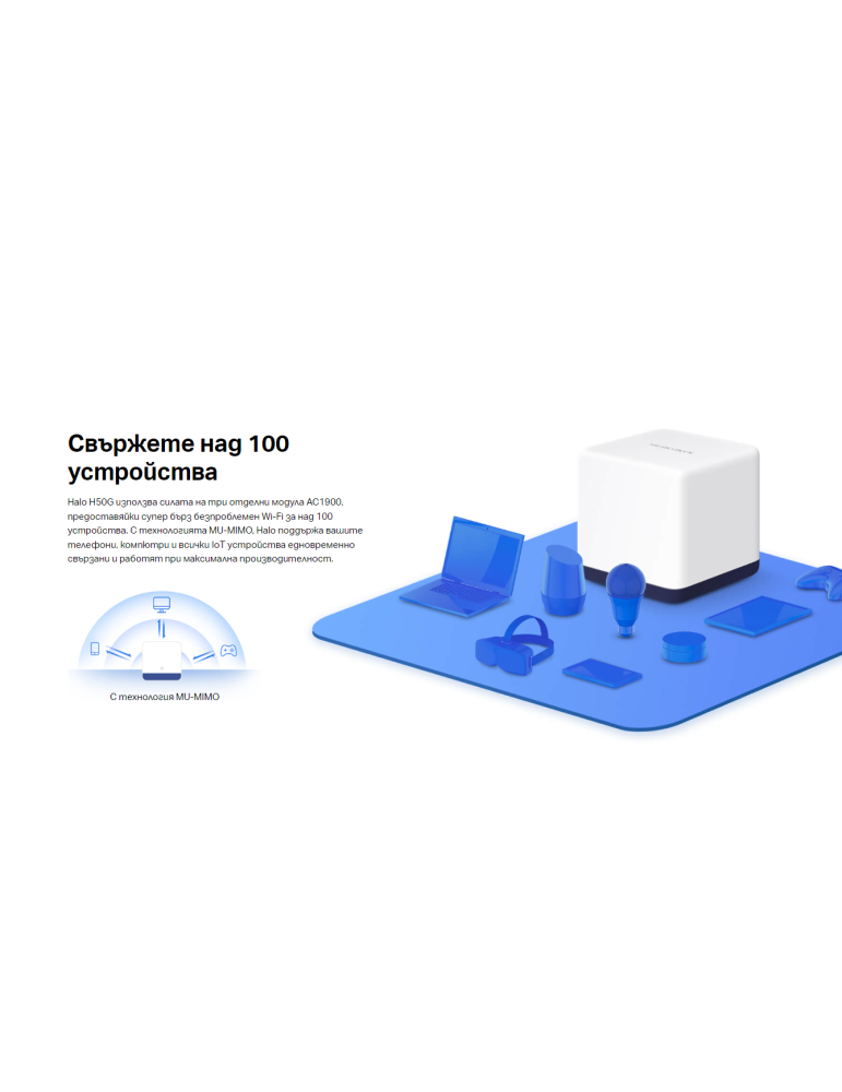 Безжична Wi-Fi Mesh система Mercusys Halo H50G (2-pack), AC1900, 2.4GHz 600Mbps, Вътрешни антени - 13