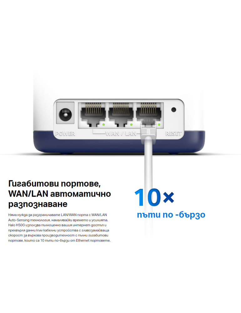 Безжична Wi-Fi Mesh система Mercusys Halo H50G (2-pack), AC1900, 2.4GHz 600Mbps, Вътрешни антени - 15
