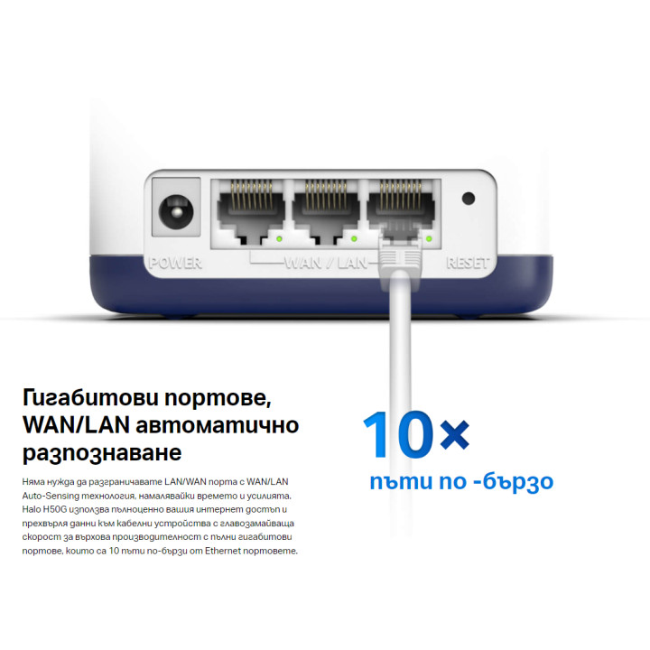 Безжична Wi-Fi Mesh система Mercusys Halo H50G (2-pack), AC1900, 2.4GHz 600Mbps, Вътрешни антени - 15