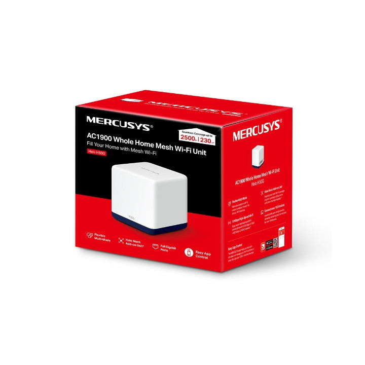Безжична Wi-Fi Mesh система Mercusys Halo H50G (2-pack), AC1900, 2.4GHz 600Mbps, Вътрешни антени - 20