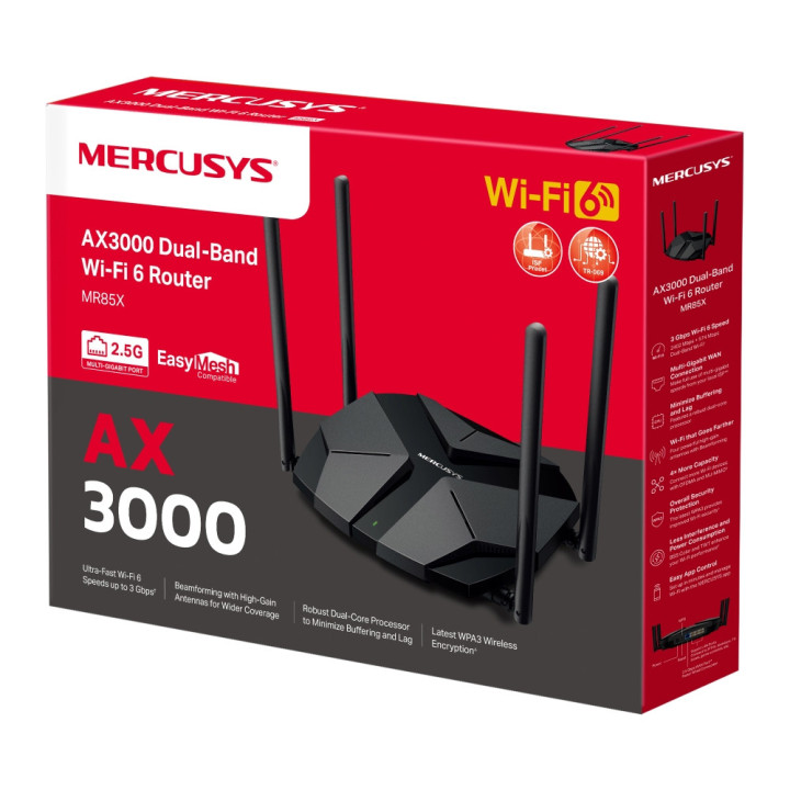 Двубандов Wi-Fi 6 рутер Mercusys MR85X, AX3000, 802.11ax - 11
