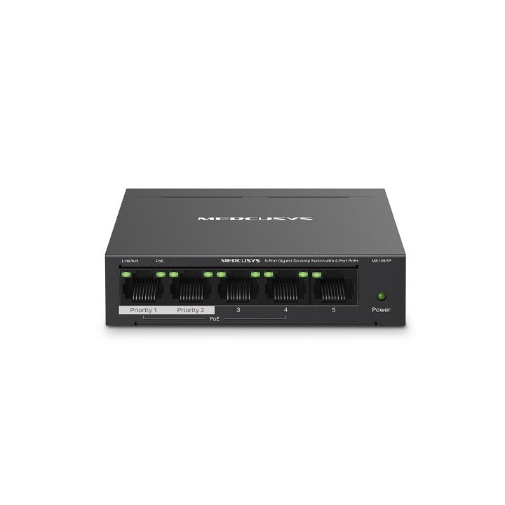 Мрежов комутатор Mercusys MS105GP, 5 портов, 4x PoE+ - 1