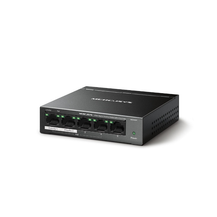 Мрежов комутатор Mercusys MS105GP, 5 портов, 4x PoE+ - 2